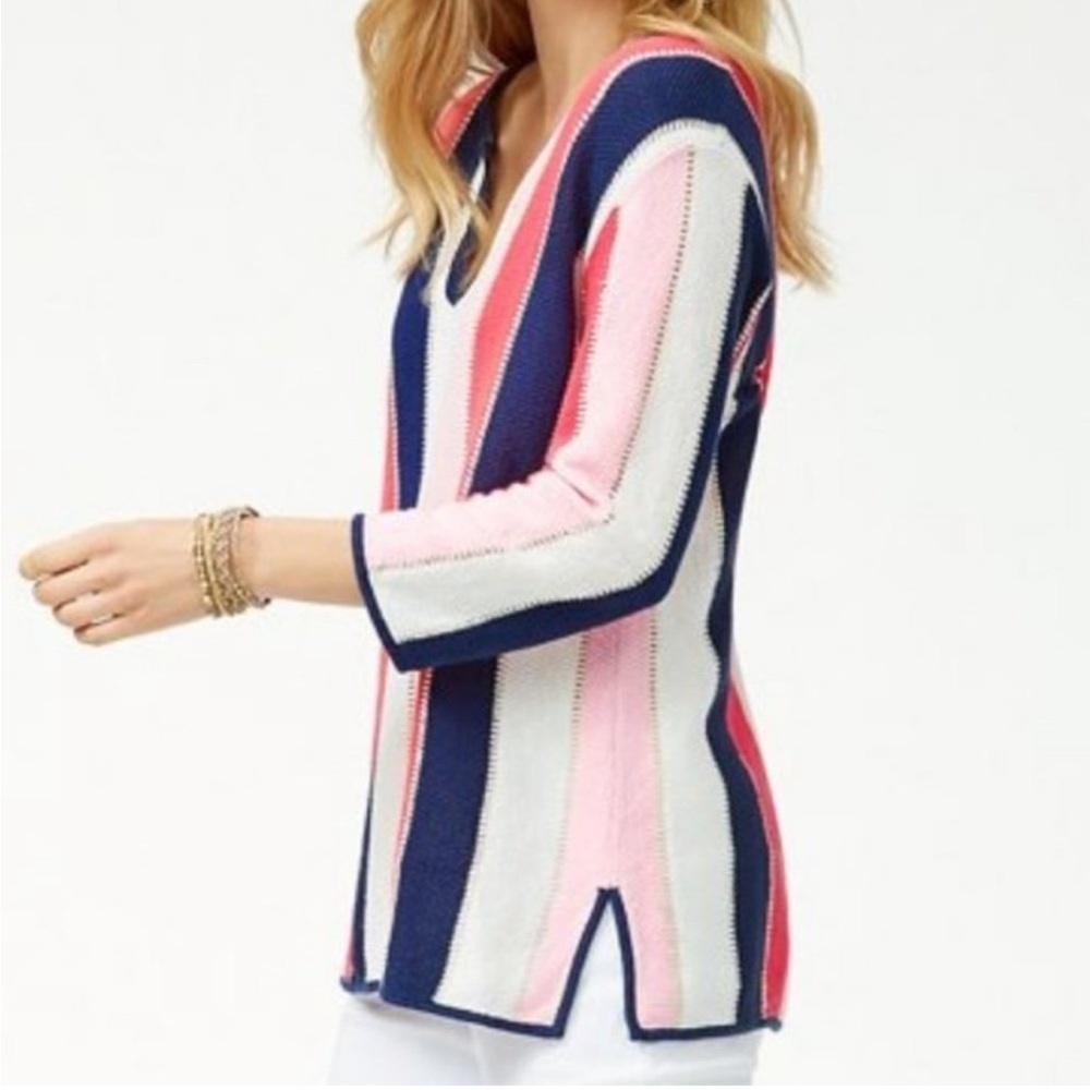 Tommy Bahama Vitti Vines Linen Blend Split-Neck Tunic Sweater size small